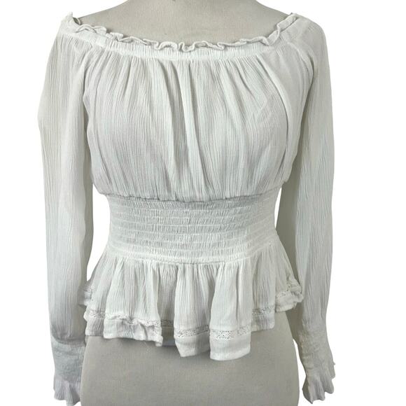 Patrons of Peace Tops - Patrons of Peace Women Prairie Boho Hippie Off Shoulder Top Blouse White Small